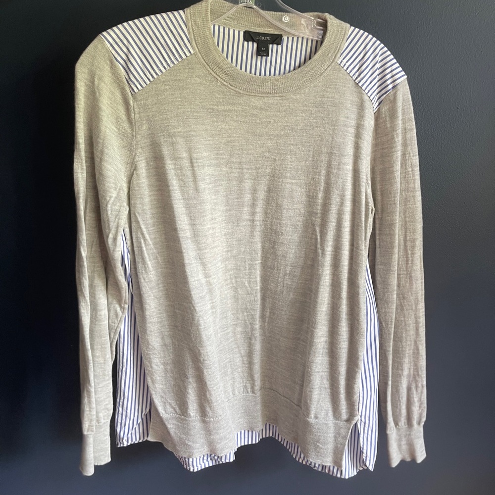 JCrew grey sweater with striped backing size Medium
